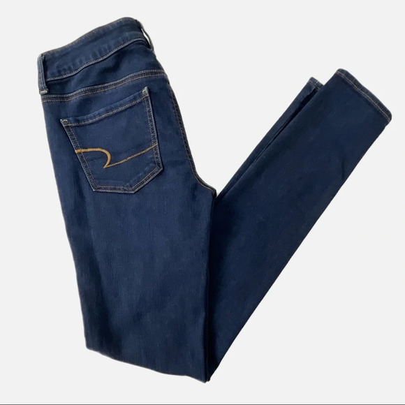 American Eagle Women’s Jeggings Super Stretch Dark Blue Jeans Sz 4 X-Long - Picture 3 of 10